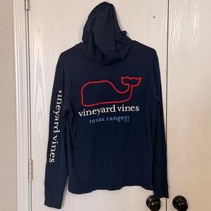 Vineyard Vines MLB Texas Rangers Navy Long-Sleeve Hooded Tee with Red Whale